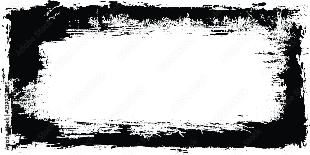 Fototapeta premium Rectangular grunge frame with distressed black ink edges and texture