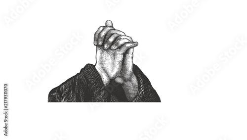 Foto Black and White Clasped Hands Gesture Illustration, Praying Hands and Folded Fin