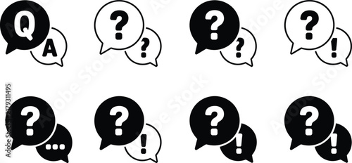 Speech bubble icons set for question answer conversation discussion feedback support help information and communication design