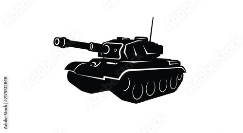 Modern battle tank depicted in a stark black silhouette