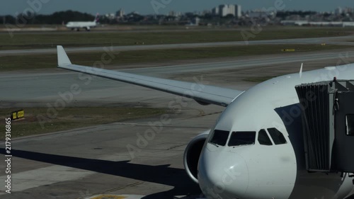 Aircraft Nose Docked at Guarulhos Airport Terminal