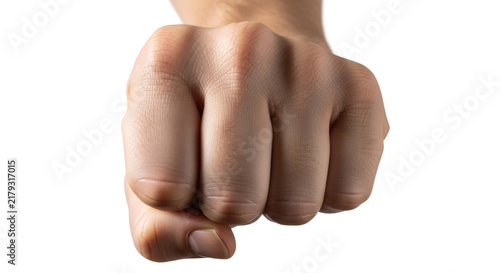 Fist of a Person Showing a Clenched Hand on White Background