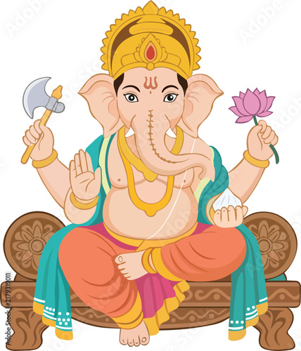 Ganesha Sitting on Throne Ganesh Chaturthi Festival Design
