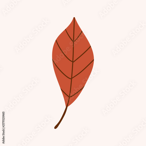 Red ash leaf hand drawn illustration isolated on white background. Simple autumn fall leaf for pattern, banner, sticker. Hello autumn card. Flat vector illustration.