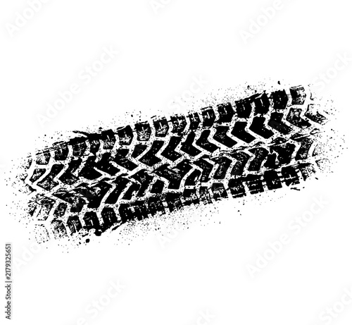A horizontal grunge tire tread print on white background