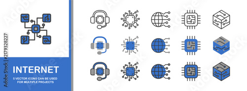 AI Agent editable solid icon set. Containing ai assistant, machine learning, workflow, neural networks. internet icons