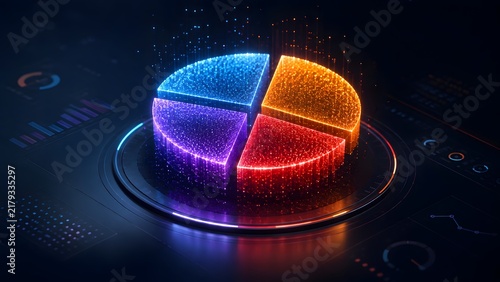 Cyber Financial Pie Chart Market Share Analysis With Neon Glowing Segments