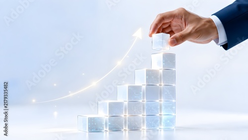 Business Growth And Career Success Strategy With Glowing Cubes Pyramid
