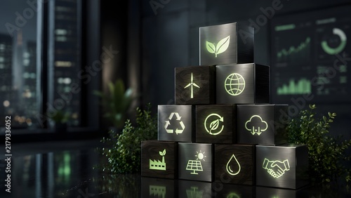 Green Business Strategy And Sustainable Development With Eco Icon Cubes