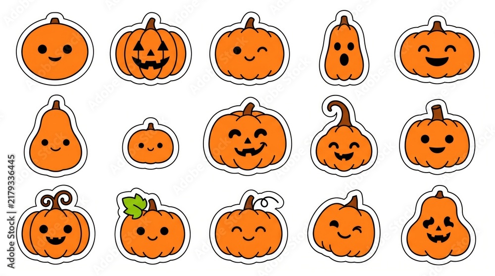 Fototapeta premium Set of Halloween pumpkin faces with various expressions and styles