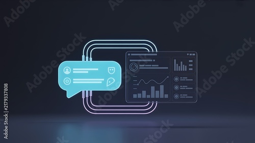 A sleek futuristic digital illustration representing real-time communication and data analytics visualization dashboard