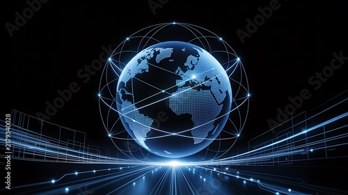 Cybersecurity Network Glowing Digital Infrastructure Connecting Global Data Systems in a Futuristic Technology Concept