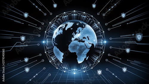 Global Cybersecurity Protection Concept Featuring Digital World Network Shield Infrastructure With Advanced Data Security