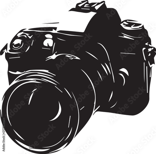 Fotografía Professional black dslr camera with telephoto lens for photography and media production