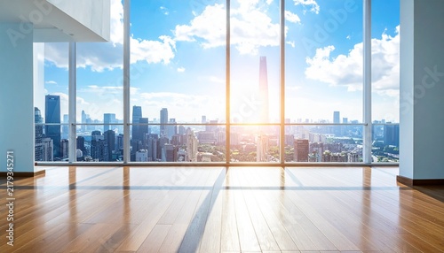 Modern Interior with City Skyline View Illustration