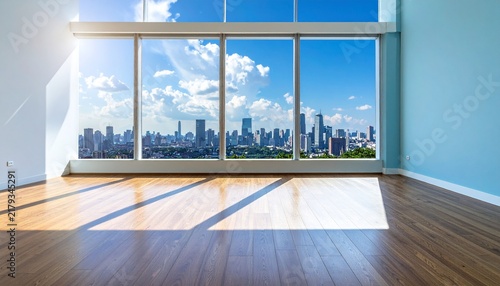 Modern Interior with City Skyline View Illustration