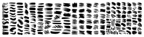 Ink brush strokes and paint textures collection in hand drawn grunge style