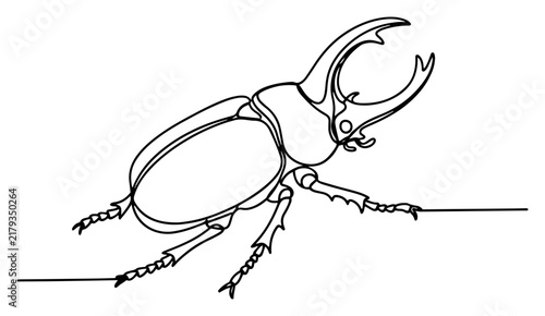 Hercules beetle rhinoceros insect in minimalist continuous line drawing style