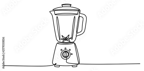 Kitchen electric blender with glass jug in minimalist continuous one line art style