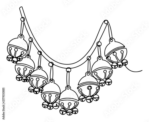 Christmas jingle bells hanging on a string in minimalist continuous one line art style