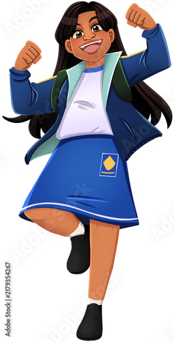 Excited Brazilian Female Student Celebrating Illustration