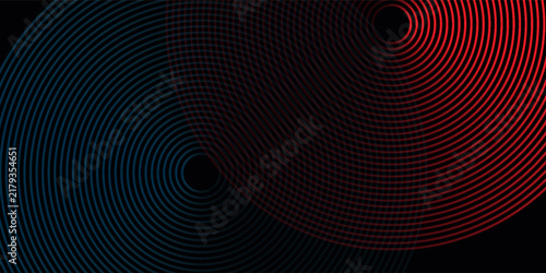 Abstract futuristic technology lines background with red and blue light effect. Gradient circle line pattern design. Glowing lines vector.