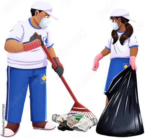 Students Picking Up Trash for a School Cleanup Illustration