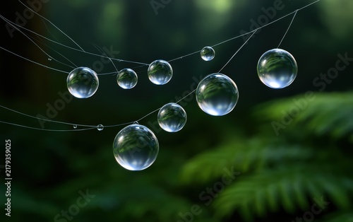Enchanting Spider Web with Drops of Water in a Forest