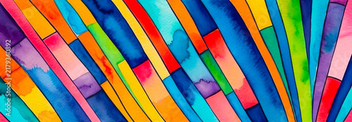 Bright watercolor abstract pattern with multicolored stripes