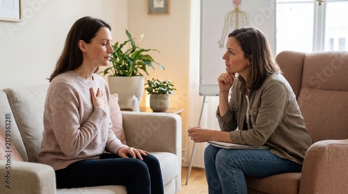 Woman practicing somatic experiencing therapy in a calm therapy session