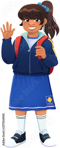 Student Waving with a Backpack Illustration