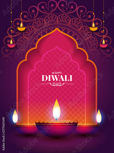 Happy Diwali indian fetival of lights celebration Traditional card background. Diwali festival poster, stories, banner, flyer vector illustration