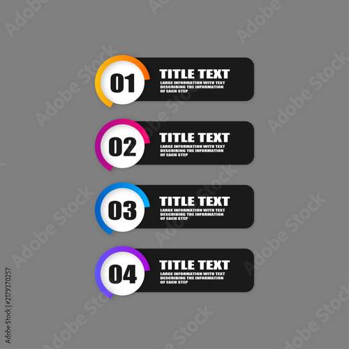 Black infographic plates with color inserts information about options