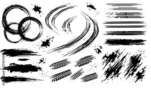 Bild auf Leinwand Drift Burnout Tire Marks Black Grunge Vector Collection
