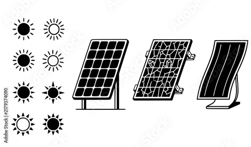Foto Photovoltaic Solar Panel Technology Vector Icon Set