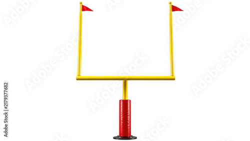 American football goal post PNG isolated on transparent background, yellow uprights and red padded base for sports design