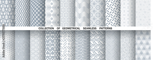 Geometric set of seamless gray and white patterns. Simple vector graphics