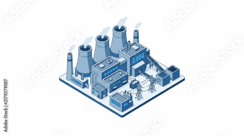 Isometric illustration of a nuclear power plant facility.