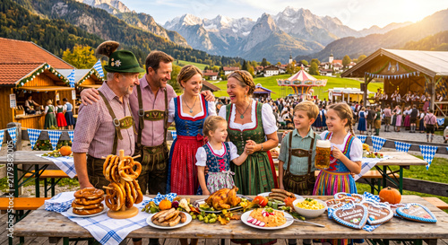 Happy Bavarian Family Enjoying Traditional Oktoberfest Celebration