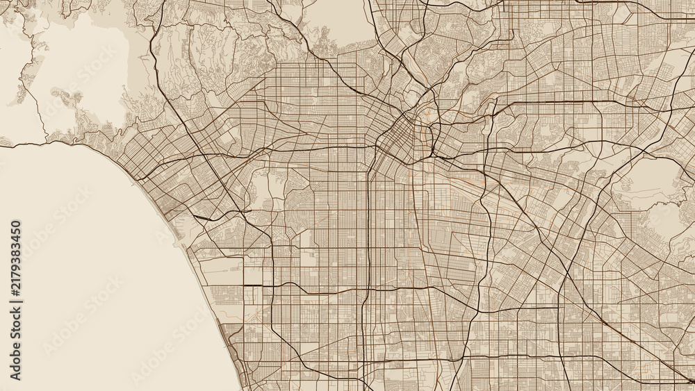 Obraz premium Los Angeles Metro California City Map Poster Antique Parchment Style Wall Art
