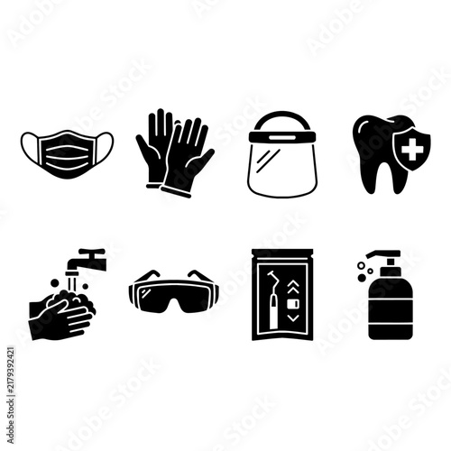 Dental and Medical Personal Protective Equipment Icon Set