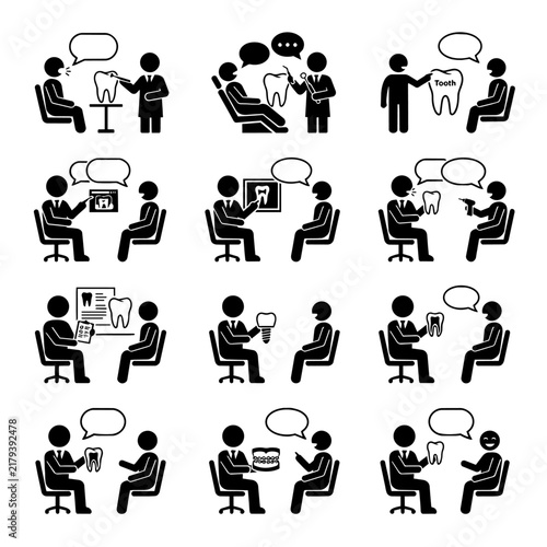 Dentist and Patient Consultation Vector Icon Set