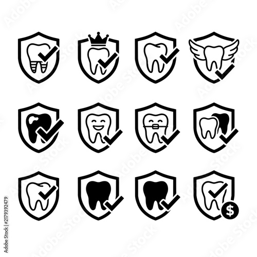 Dental Protection and Oral Health Shield Icon Set