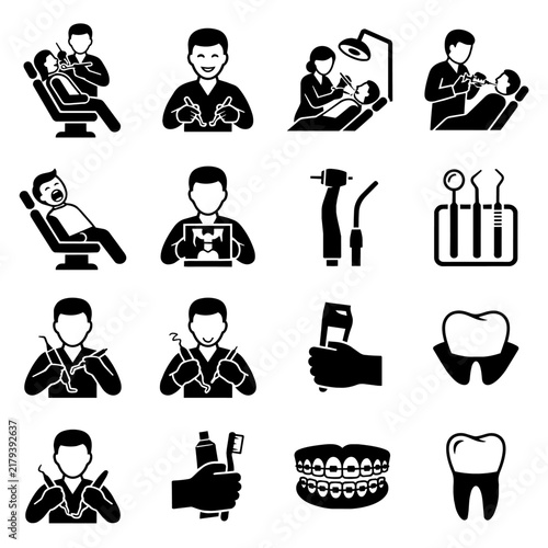 Dental Care and Dentistry Procedures Icon Set