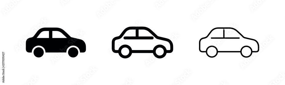 Naklejka premium Car Icon Set: Solid, Outline, and Filled Outline Styles