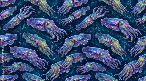 Colorful Cuttlefish Repeating Pattern for Marine Design