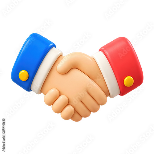 3D cartoon handshake illustration symbolizing agreement and partnership