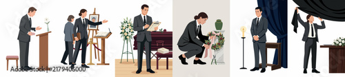 Canvastavla Professional funeral director flat vector illustration set showing morticians performing various duties during memorial services and funeral ceremonies