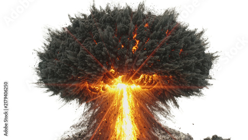 Fotografie Massive fiery explosion with dark smoke plume, isolated on transparent backgroun