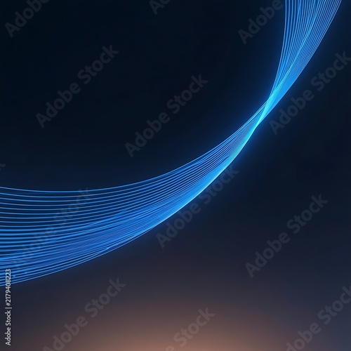 Abstract Blue Neon Light Wave on Dark Background